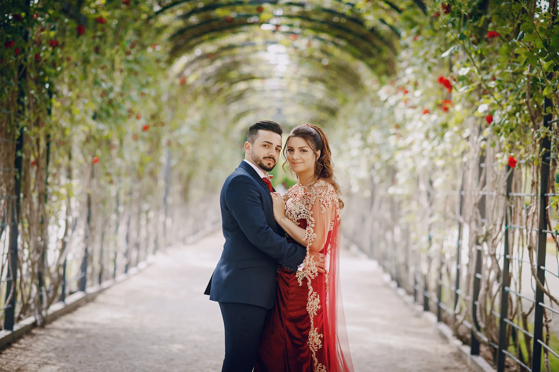 Wedding couple in a cinematic landscape